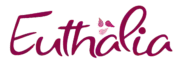 Logo Euthalia, scritto a mano, color porpora.